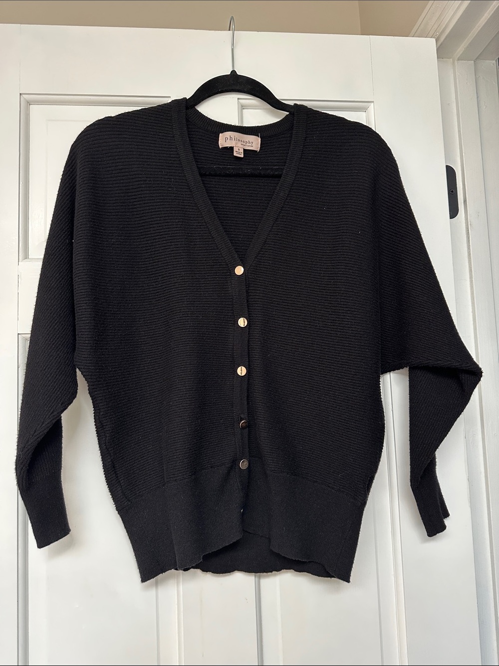 philosophy Black Ribbed V-Neck Button-Front Cardigan